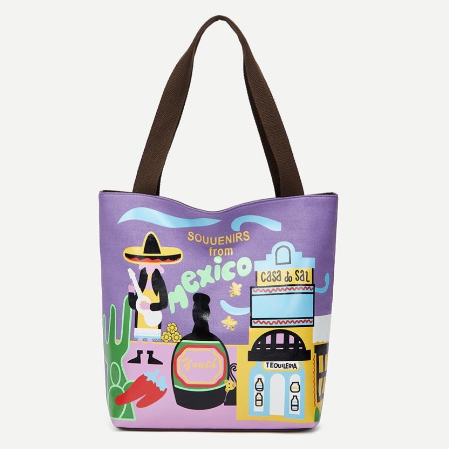 

LW Cartoon Print Messenger Bag, Purple