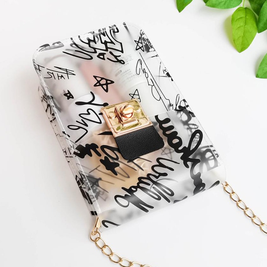 LW Letter Print See-through Crossbody Bag