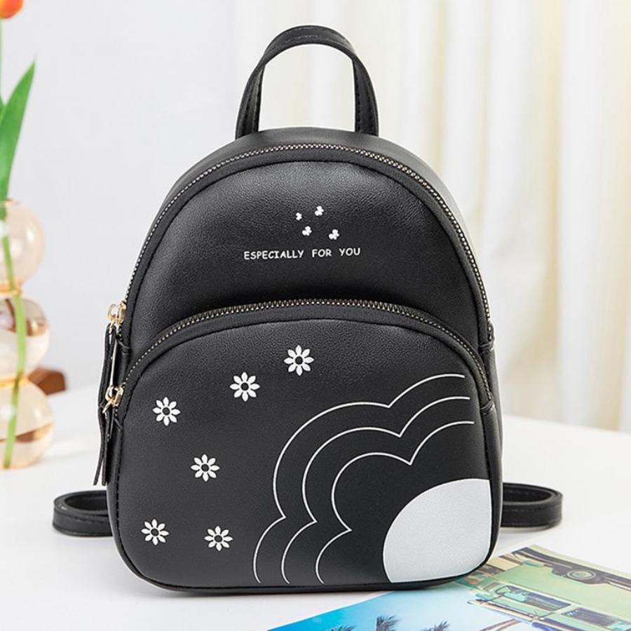

LW Flower letter Print Backpack, Black