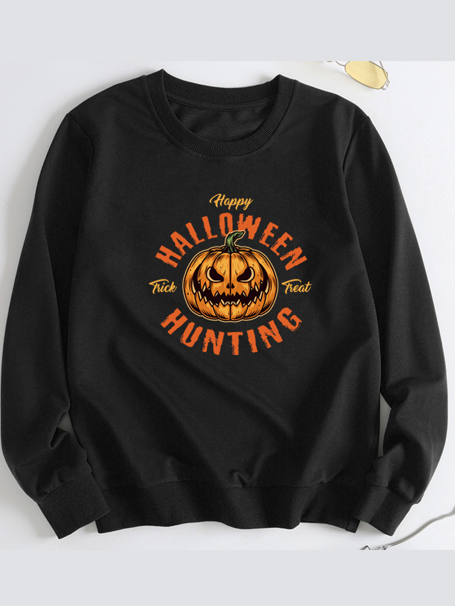 

LW BASICS Letter Pumpkin Print Sweatshirt, Black