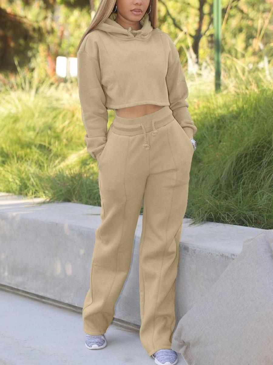 

LW Crop Top Pocket Design Tracksuit Set, Khaki