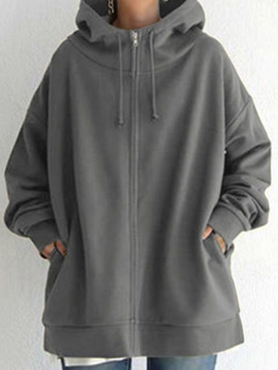 

LW Plus Size Solid Pocket Hoodie Outerwear, Grey