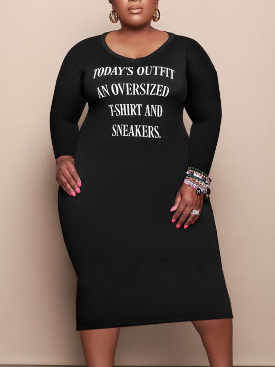 

LW Plus Size Letter Print Bodycon Dress, Black