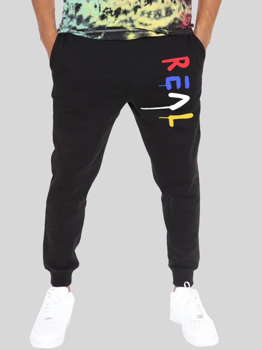 

LW Men Letter Print Drawstring Pants, Black