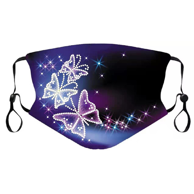 

LW COTTON Butterfly Print Sequins Face Mask, Blue