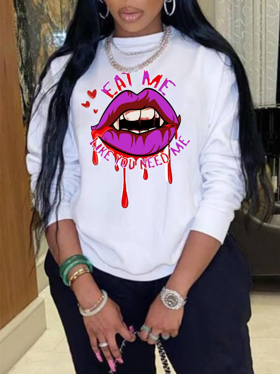 

LW Plus Size Lip Letter Print Sweatshirt, White
