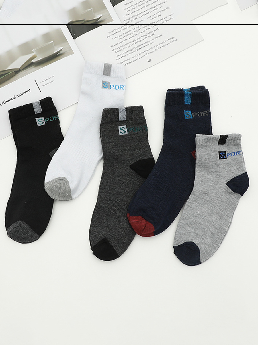 

LW COTTON 5-pair Men Letter Embroidery Socks, Multi
