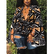 LW Plus Size Geometric Print Split Sleeve Coat