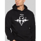 LW Men Hooded Collar Character Print Hoodie