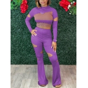 LW Rib-Knit Hollow-out Flared Pants Set