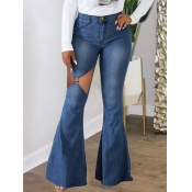 LW High Stretchy Ripped Ring Detail Flared Jeans