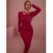 LW Ruffle Design Hollow-out Bodycon Dress