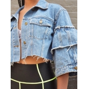 LW Turndown Collar Raw Edge Denim Jacket
