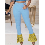 LW Mid Waist Ruffle Patchwork Boot Cut Pants