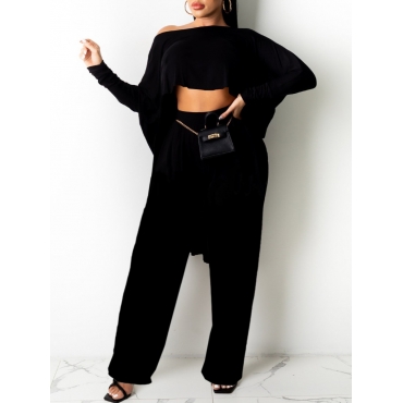 

LW Wide Leg Asymmetrical Pants Set, Black