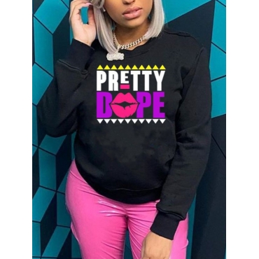 

LW Lip Letter Print Hoodie, Black