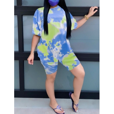 

LW BASICS Dropped Shoulder Tie-dye Shorts Set, Blue