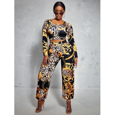 

LW Leopard Chain Print Pants Set, Black