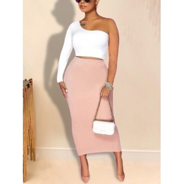 

LW BASICS One Shoulder High-waisted Skirt Set, Pink