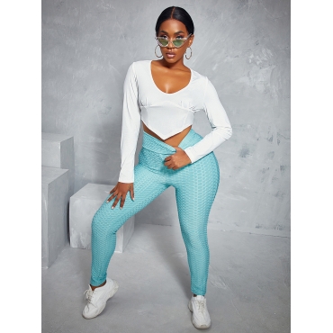 

LW Zipper Design Crop Top Two Piece Pants Set, Blue