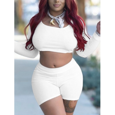 

LW BASICS U Neck Crop Top Shorts Set, White