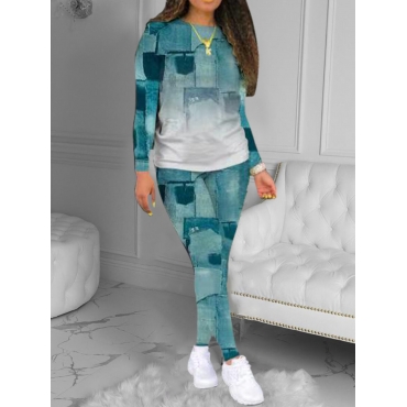 

LW BASICS Round Neck Gradient Pants Set, Blue