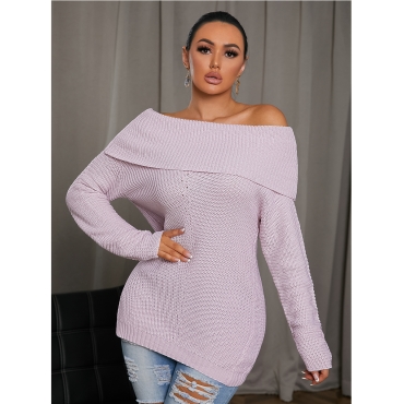 

LW Fold-over Rib-Knit Sweater, Light purple