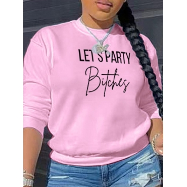 

LW Round Neck Letter Print Hoodie, Pink