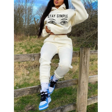 

LW Eye Letter Print Oversized Sweatsuit Set, White