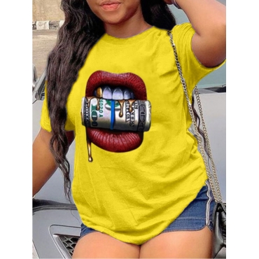

LW Money Lip Print T-shirt, Yellow