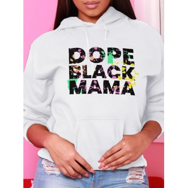 

LW Letter Print Kangaroo Pocket Hoodie, White