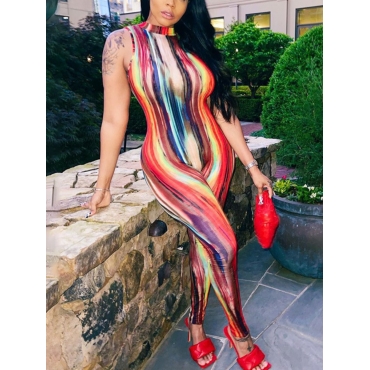 

LW Round Neck Tie-dye Jumpsuit, Multi