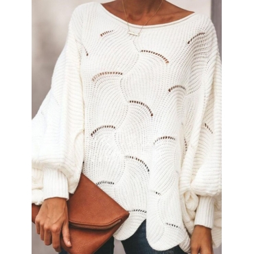 

LW Plus Size Dropped Shoulder Hollow-out Sweater, White