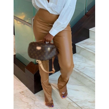 

Lovely High-waisted Slit Pants, Khaki