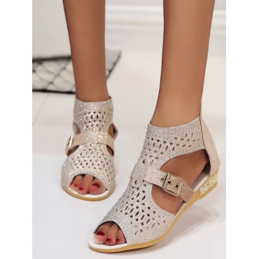 

Lovely Buckle Hollow-out Sandals, Beige