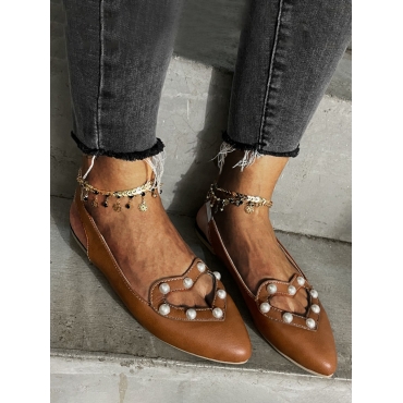 

LW Pearl Heart Decoration Flats, Brown