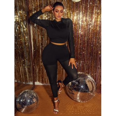 

LW Round Neck See-through Pants Set, Black