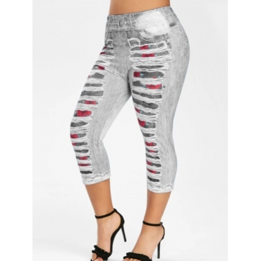 

LW Plus Size Mid Waist Ripped Leggings, Grey