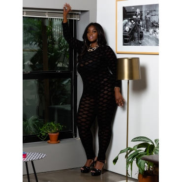 

LW SXY Plus Size Half A Turtleneck See-through Jumpsuit, Black