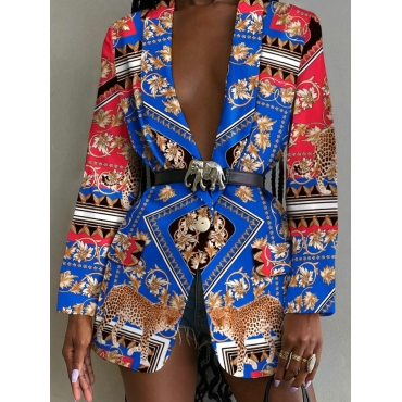 

LW Geometric Leopard Print Blazer (With Blazer), Blue