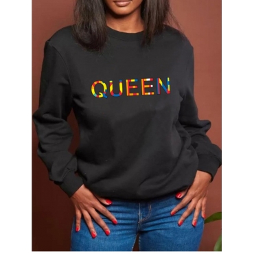 

LW BASICS Round Neck Letter Print Sweatshirt, Black