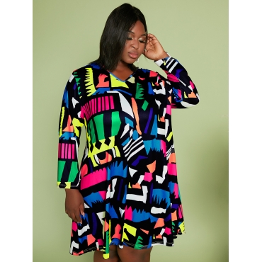 

LW Plus Size Color-lump A Line Dress, Multi