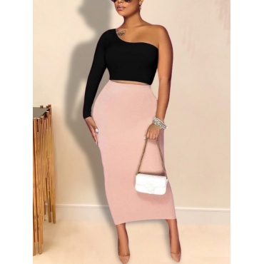

LW BASICS One Shoulder Skinny Skirt Set, Black