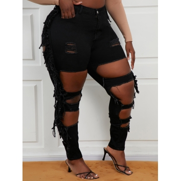 

LW Plus Size Ripped Raw Edge Jeans, Black