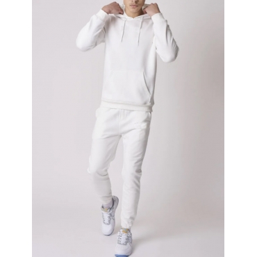 

LW BASICS Men Kangaroo Pocket Drawstring Tracksuit Set, Pure white