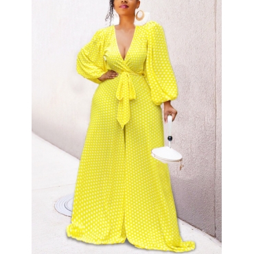 

LW Dot Print Wide Leg Jumpsuit, Yellow
