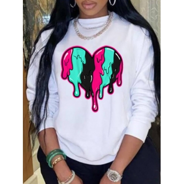 

LW Plus Size Round Neck Heart Print Sweatshirt, White