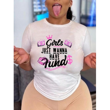 

LW Plus Size Lip Letter Print T-shirt, White