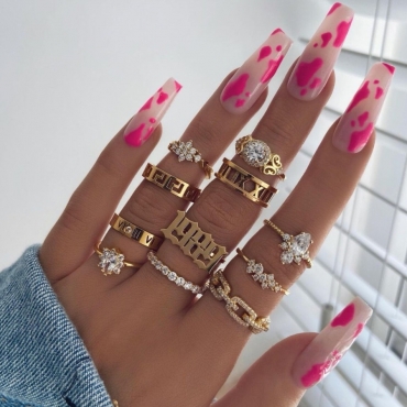 

LW 24-piece Color-lump Fake Nails, Pink