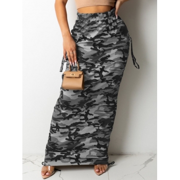 

LW Camo Print Drawstring Skirt, Grey